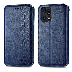 Leather Case Stands Flip Cover Holder S01D for Oppo Find X5 5G Blue