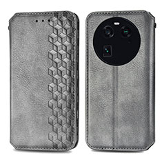 Leather Case Stands Flip Cover Holder S01D for Oppo Find X6 5G Gray