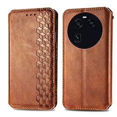 Leather Case Stands Flip Cover Holder S01D for Oppo Find X6 Pro 5G Brown