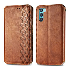 Leather Case Stands Flip Cover Holder S01D for Oppo K9 Pro 5G Brown