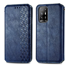 Leather Case Stands Flip Cover Holder S01D for Oppo Reno5 Z 5G Blue