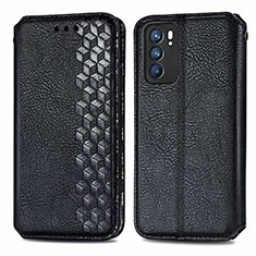 Leather Case Stands Flip Cover Holder S01D for Oppo Reno6 5G Black