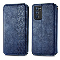 Leather Case Stands Flip Cover Holder S01D for Oppo Reno6 5G Blue