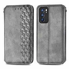 Leather Case Stands Flip Cover Holder S01D for Oppo Reno6 5G Gray