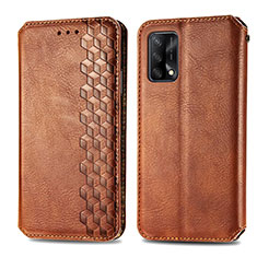 Leather Case Stands Flip Cover Holder S01D for Oppo Reno6 Lite Brown