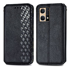 Leather Case Stands Flip Cover Holder S01D for Oppo Reno7 4G Black