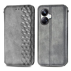 Leather Case Stands Flip Cover Holder S01D for Realme 10 Pro+ Plus 5G Gray