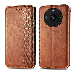 Leather Case Stands Flip Cover Holder S01D for Realme 11 Pro+ Plus 5G Brown