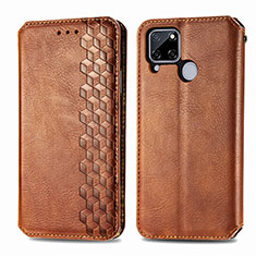 Leather Case Stands Flip Cover Holder S01D for Realme 7i RMX2193 Brown