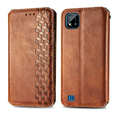 Leather Case Stands Flip Cover Holder S01D for Realme C20A Brown