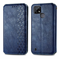 Leather Case Stands Flip Cover Holder S01D for Realme C21 Blue