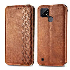 Leather Case Stands Flip Cover Holder S01D for Realme C21 Brown