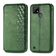 Leather Case Stands Flip Cover Holder S01D for Realme C21Y Green