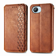 Leather Case Stands Flip Cover Holder S01D for Realme C30 Brown