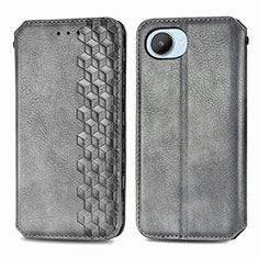 Leather Case Stands Flip Cover Holder S01D for Realme C30 Gray