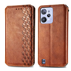 Leather Case Stands Flip Cover Holder S01D for Realme C31 Brown