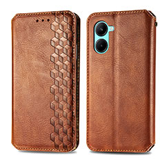 Leather Case Stands Flip Cover Holder S01D for Realme C33 (2023) Brown