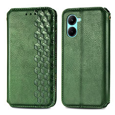 Leather Case Stands Flip Cover Holder S01D for Realme C33 (2023) Green