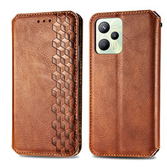 Leather Case Stands Flip Cover Holder S01D for Realme C35 Brown