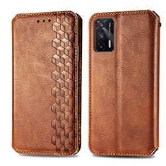 Leather Case Stands Flip Cover Holder S01D for Realme GT 5G Brown