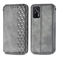 Leather Case Stands Flip Cover Holder S01D for Realme GT 5G Gray