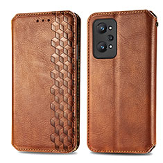 Leather Case Stands Flip Cover Holder S01D for Realme GT2 5G Brown