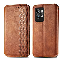 Leather Case Stands Flip Cover Holder S01D for Realme GT2 Pro 5G Brown