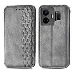 Leather Case Stands Flip Cover Holder S01D for Realme GT5 5G Gray