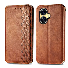 Leather Case Stands Flip Cover Holder S01D for Realme Narzo N55 Brown