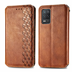 Leather Case Stands Flip Cover Holder S01D for Realme Q3i 5G Brown