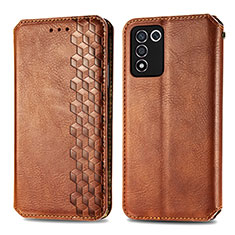 Leather Case Stands Flip Cover Holder S01D for Realme Q3s 5G Brown