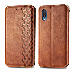 Leather Case Stands Flip Cover Holder S01D for Samsung Galaxy A02 Brown