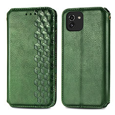 Leather Case Stands Flip Cover Holder S01D for Samsung Galaxy A03 Green