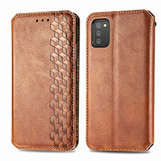 Leather Case Stands Flip Cover Holder S01D for Samsung Galaxy A03s Brown