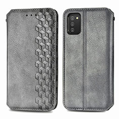 Leather Case Stands Flip Cover Holder S01D for Samsung Galaxy A03s Gray