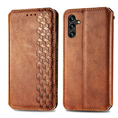 Leather Case Stands Flip Cover Holder S01D for Samsung Galaxy A04s Brown