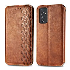 Leather Case Stands Flip Cover Holder S01D for Samsung Galaxy A05s Brown