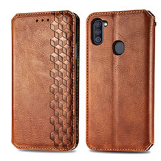 Leather Case Stands Flip Cover Holder S01D for Samsung Galaxy A11 Brown