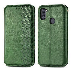 Leather Case Stands Flip Cover Holder S01D for Samsung Galaxy A11 Green