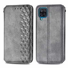 Leather Case Stands Flip Cover Holder S01D for Samsung Galaxy A12 Gray