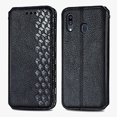 Leather Case Stands Flip Cover Holder S01D for Samsung Galaxy A20 Black