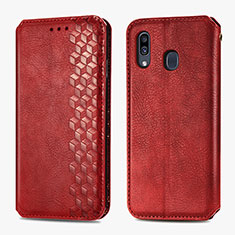 Leather Case Stands Flip Cover Holder S01D for Samsung Galaxy A20 Red