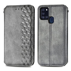 Leather Case Stands Flip Cover Holder S01D for Samsung Galaxy A21s Gray