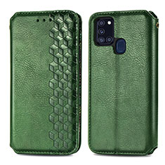 Leather Case Stands Flip Cover Holder S01D for Samsung Galaxy A21s Green