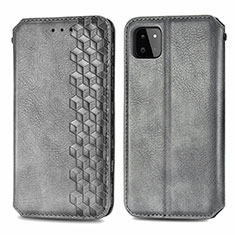 Leather Case Stands Flip Cover Holder S01D for Samsung Galaxy A22 5G Gray