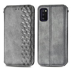 Leather Case Stands Flip Cover Holder S01D for Samsung Galaxy A41 Gray