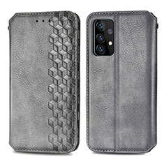 Leather Case Stands Flip Cover Holder S01D for Samsung Galaxy A52 5G Gray