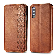 Leather Case Stands Flip Cover Holder S01D for Samsung Galaxy A70S Brown