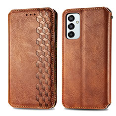 Leather Case Stands Flip Cover Holder S01D for Samsung Galaxy F23 5G Brown