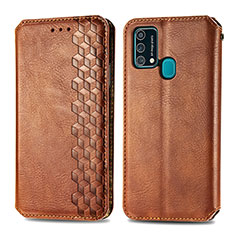 Leather Case Stands Flip Cover Holder S01D for Samsung Galaxy F41 Brown